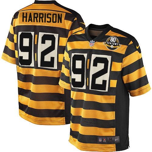 Men's Elite James Harrison 80th Anniversary Nike Jersey Gold/Black Alternate - #92 Throwback NFL Pittsburgh Steelers